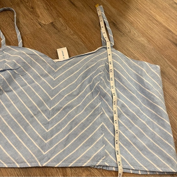 Lane Bryant Cropped Blouse Womens 24 Blue Stripe Linen Cotton Blend Tank Smocked - Picture 6 of 7